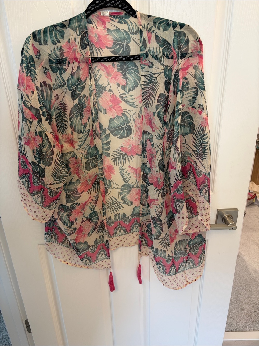 Tropical Floral Sheer Kimono - Pink & Green